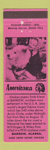 Matchbook Cover - Barrow AK puppy Perkins Americana PINK