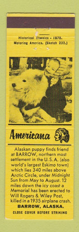 Matchbook Cover - Barrow AK puppy Perkins Americana YELLOW