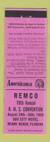 Matchbook Cover - REMCO RMS Miami FL 1959 Perkins Americana PINK
