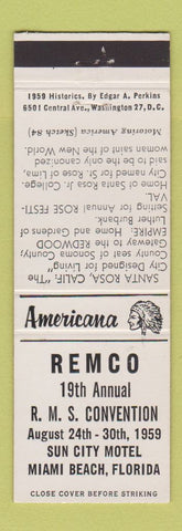Matchbook Cover - REMCO RMS Miami FL 1961 Perkins Americana WHITE