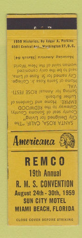 Matchbook Cover - REMCO RMS Miami FL 1962 Perkins Americana YELLOW