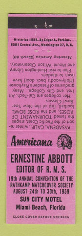 Matchbook Cover - Abbott RMS Miami Beach 1959 Perkins Americana PINK
