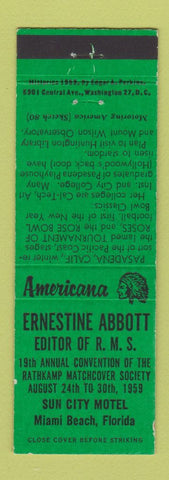 Matchbook Cover - Abbott RMS Miami Beach 1960 Perkins Americana GREEN