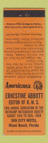 Matchbook Cover - Abbott RMS Miami Beach 1961 Perkins Americana ORANGE