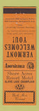 Matchbook Cover - Shore Acres Motel North Hero VT Perkins Americana ORANGE