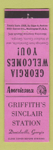 Matchbook Cover - Sinclair oil gas Danielsville GA Perkins Americana PINK