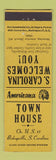 Matchbook Cover - Town House Bishopville SC Perkins Americana YELLOW