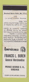 Matchbook Cover - Buren General Store Prince George VA Perkins Americana WHITE