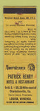 Matchbook Cover - Patrick Henry Hotel Louisa VA Perkins Americana YELLOW WEAR