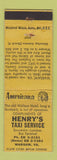 Matchbook Cover - Henry's Taxi Warsaw VA Perkins Americana YELLOW