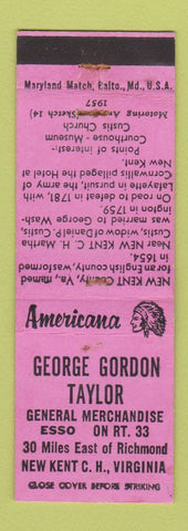 Matchbook Cover - Esso oil gas New Kent Court House VA Perkins Americana PINK