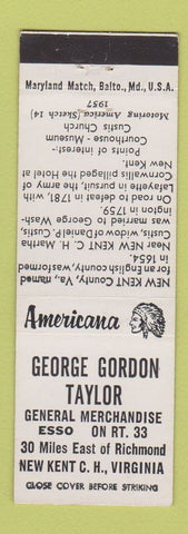 Matchbook Cover - Esso oil gas New Kent Court House VA Perkins Americana WHITE