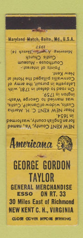 Matchbook Cover - Esso oil gas New Kent CH VA Perkins Americana YELLOW WEAR