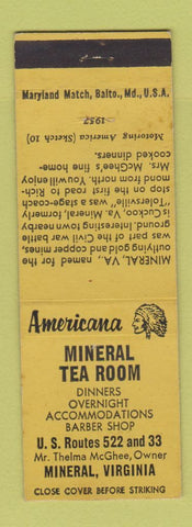 Matchbook Cover - Mineral Tea Room Mineral VA Perkins Americana YELLOW