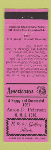 Matchbook Cover - RMS Aaron Peterson Godfrey IL Perkins Americana PINK