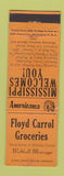 Matchbook Cover - Floyd Carrol Grocery Walthall MS Perkins Americana ORANGE