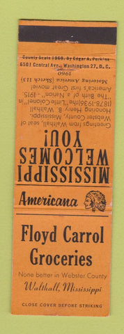 Matchbook Cover - Floyd Carrol Grocery Walthall MS Perkins Americana ORANGE