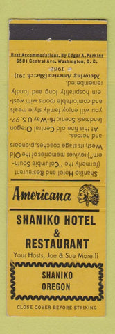 Matchbook Cover - Shaniko Hotel OR Perkins Americana YELLOW