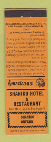 Matchbook Cover - Shaniko Hotel OR Perkins Americana ORANGE
