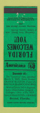 Matchbook Cover - Bristol FL Perkins Americana GREEN