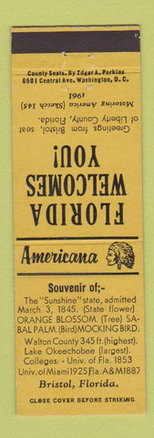 Matchbook Cover - Bristol FL Perkins Americana YELLOW