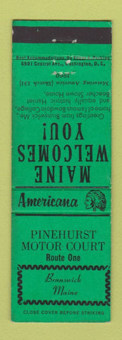 Matchbook Cover - Pinehurst Motel Brunswick ME Perkins Americana GREEN