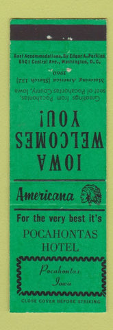 Matchbook Cover - Pocahontas Hotel IA Perkins Americana GREEN