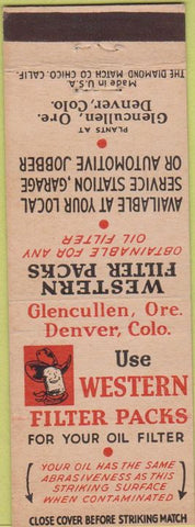 Matchbook Cover - Western Filter Packs Denver CO Glencullen OR