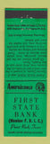Matchbook Cover - First State Bank Paint Rock TX Perkins Americana GREEN