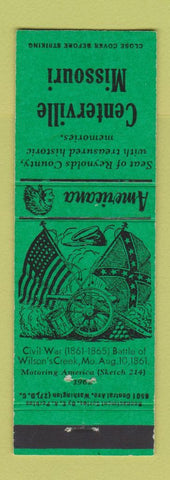 Matchbook Cover - Centerville MO Civil War Perkins Americana GREEN