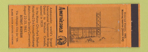Matchbook Cover - Ambassador Bridge Detroit MI RMS Perkins Americana ORANGE