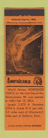 Matchbook Cover - Horseshoe Curve Gallitzin PA Perkins Americana ORANGE
