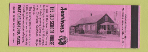 Matchbook Cover - Old School House East Chelmsford MA Perkins Americana PINK