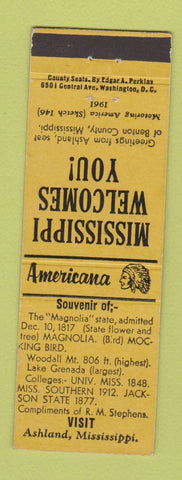 Matchbook Cover - RM Stephens Ashland MS Perkins Americana YELLOW