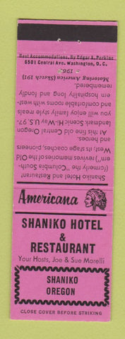 Matchbook Cover - Shaniko Hotel OR Perkins Americana PINK