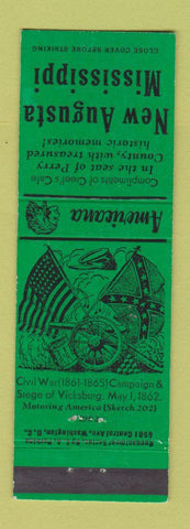 Matchbook Cover - New Augusta MS Civil War Perkins Americana GREEN