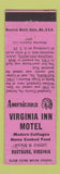 Matchbook Cover - Virginia Inn Motel Rustburg VA Perkins Americana PINK