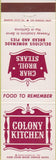 Matchbook Cover - Colony Kitchen Chain