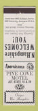 Matchbook Cover - Pine Cove Motel Ossipee NH Perkins Americana WHITE