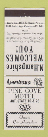 Matchbook Cover - Pine Cove Motel Ossipee NH Perkins Americana WHITE
