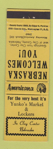 Matchbook Cover - Yunko's Market Clay Center NE Perkins Americana YELLOW