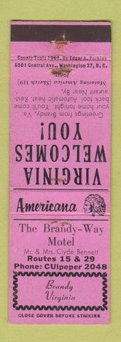 Matchbook Cover - Brandy Way Motel Brandy VA Perkins Americana PINK WEAR