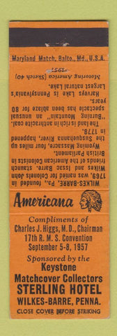 Matchbook Cover - Keystone Match Wilkes Barre PA 1957 Perkins Americana ORANGE
