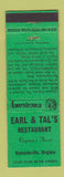 Matchbook Cover Earl Tal's Restaurant Standardsville VA Perkins Americana GREEN