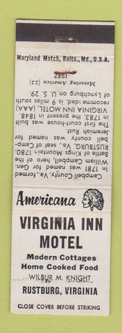 Matchbook Cover - Virginia Inn Motel Rustburg VA Perkins Americana WHITE WEAR