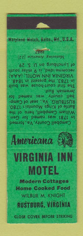 Matchbook Cover - Virginia Inn Motel Rustburg VA Perkins Americana GREEN POOR