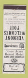 Matchbook Cover - Shore Acres Motel North Hero VT Perkins Americana WHITE