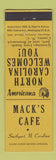 Matchbook Cover - Mack's Cafe Southport NC Perkins Americana YELLOW