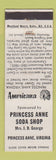Matchbook Cover - Princess Anne Soda Shop VA Perkins Americana WHITE