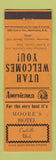 Matchbook Cover - Moore's Hotel Coalville UT Perkins Americana ORANGE